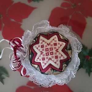 Handmade Quilted & Cross stitch Christmas Ornament